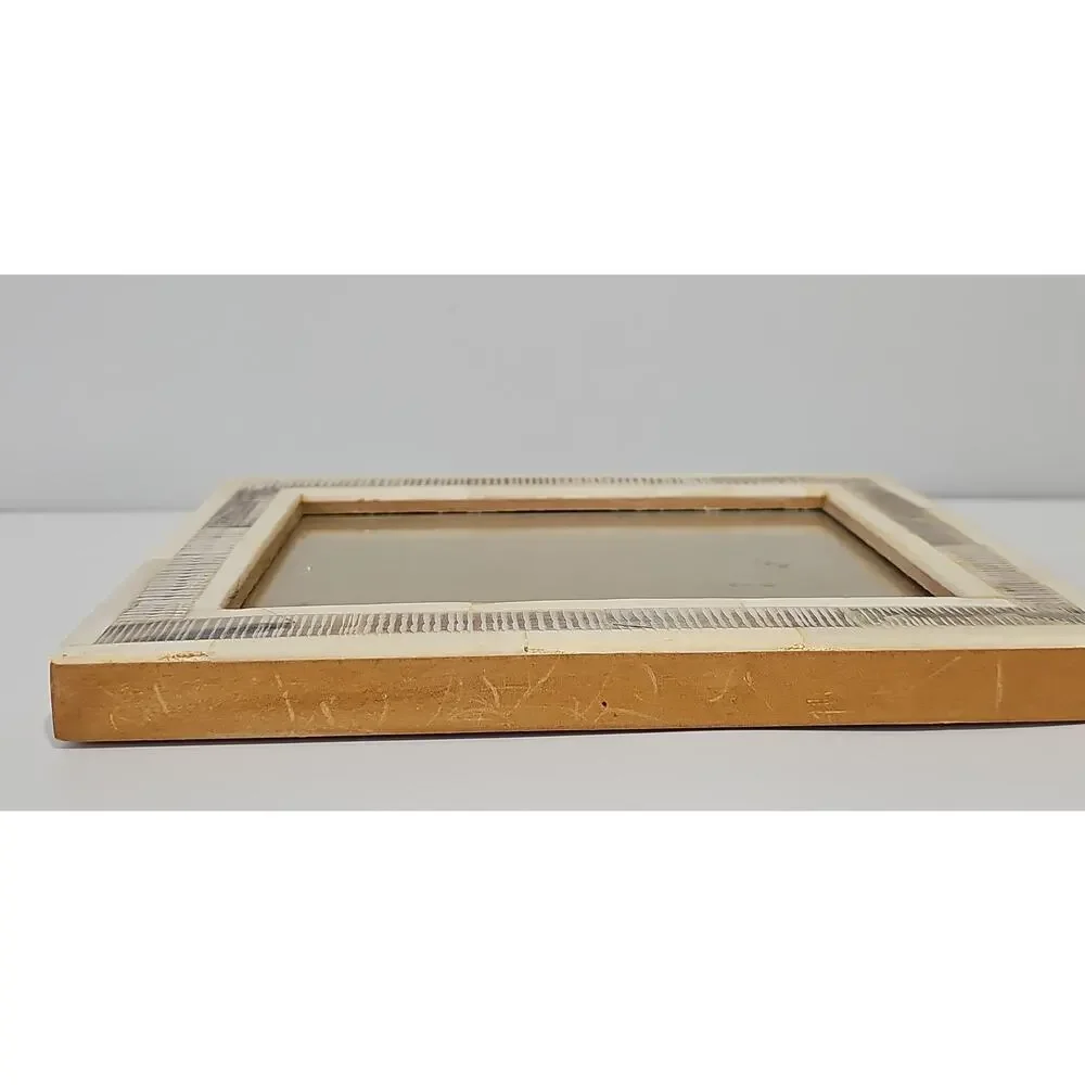 Ivory Gray Inlay Picture Frame Ribbed Tile Coastal Boho Organic Textured Frame